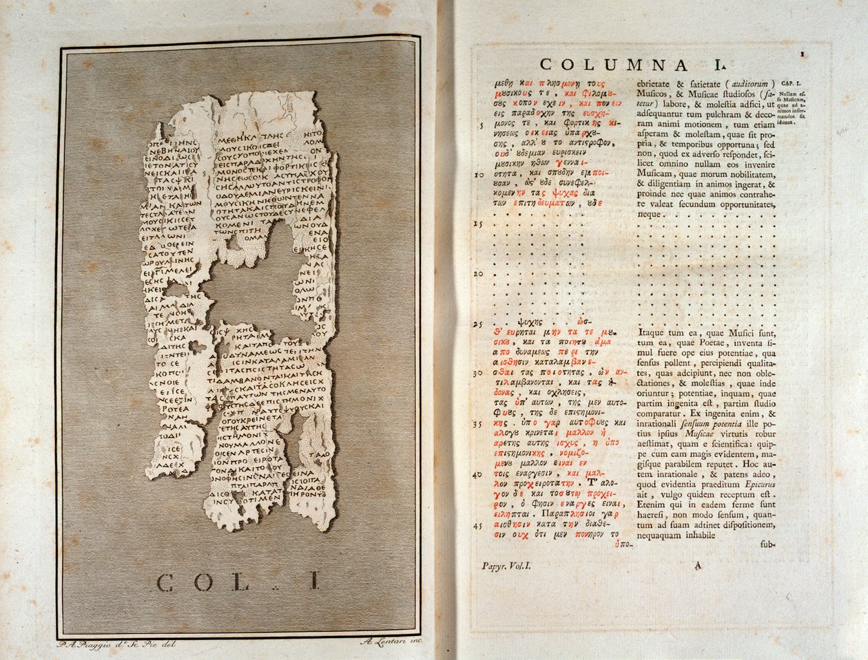 Reproduktion des Papyrus von Herculaneum von Philodema von Gadara (1793) von Unknown artist