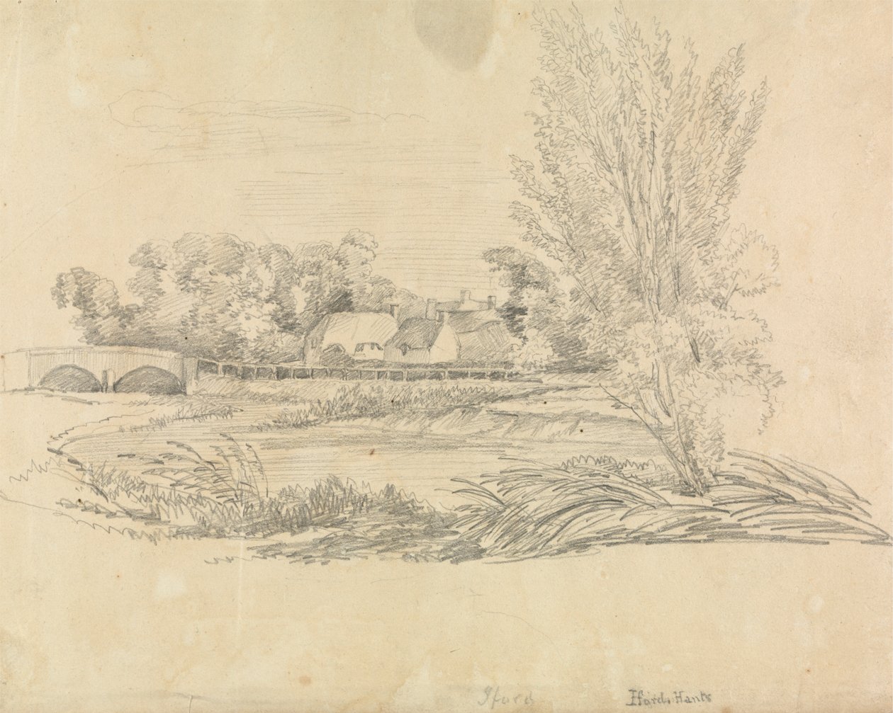 Ländliche Landschaft mit Brücke und Hütten von Unknown artist