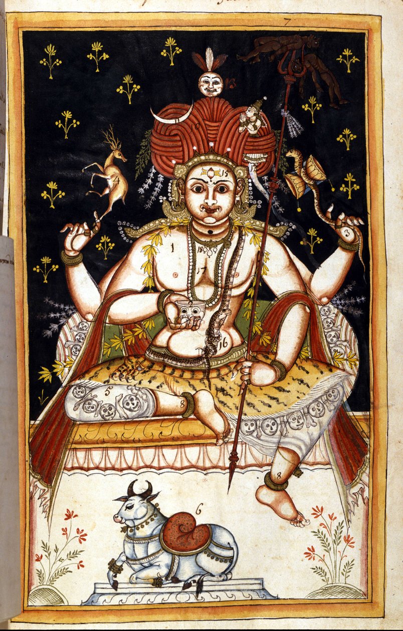 Rutrim, hinduistische Gottheit. Seite aus dem Manuskript (ms.8300) „Geschichte von Mogol“ (Moghul oder Moghol) von Stefano Nivibus Cardeira. 18. Jahrhundert. Biblioteca Marciana, Venedig von Unknown artist
