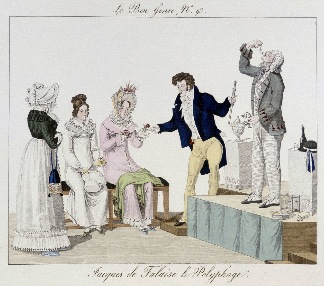 Saltimbanque: Jacques de Falaise der Polyphage (er verschluckt alles, lebende Tiere...) - in "Le bon genre", Anfang des 19. Jahrhunderts von Unknown artist