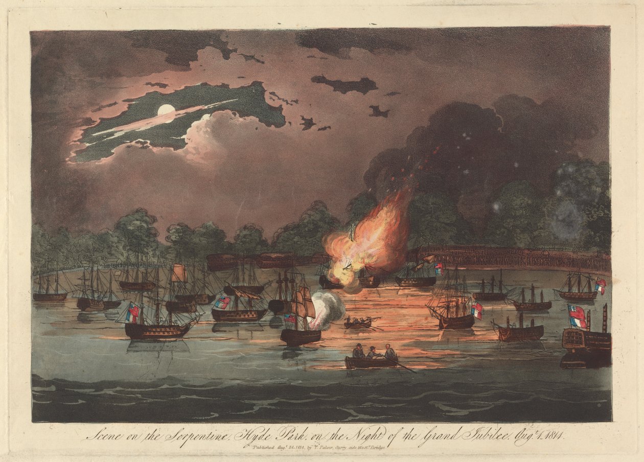 Szene auf der Serpentine, Hyde Park in der Nacht des großen Jubiläums, 1. August 1814 von Unknown artist
