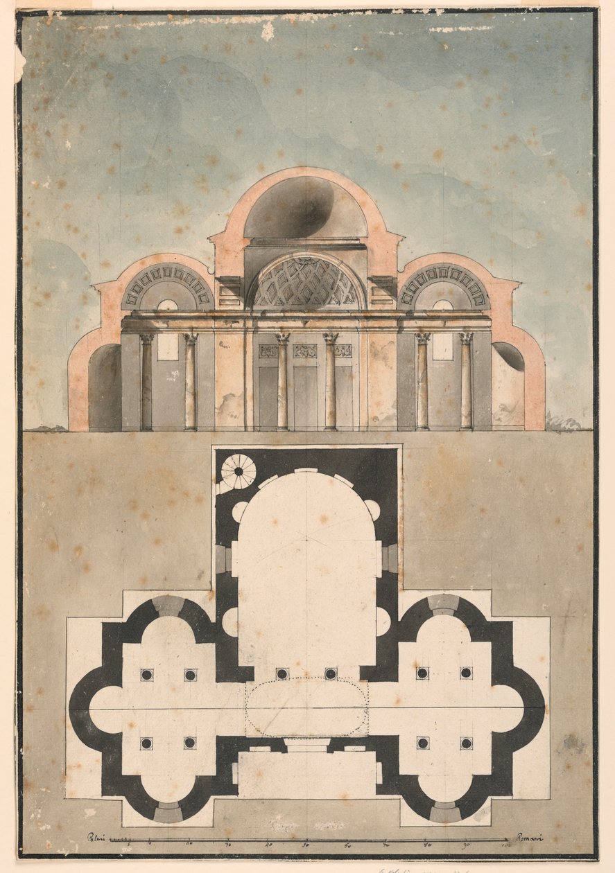 Schnitt, kleines Kuppelgebäude von Unknown artist