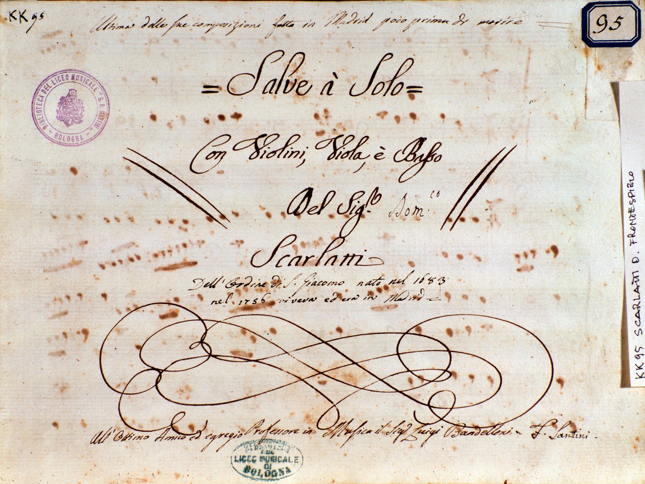 Notenseite für Salve Regina von Domenico Scarlatti von Unknown artist