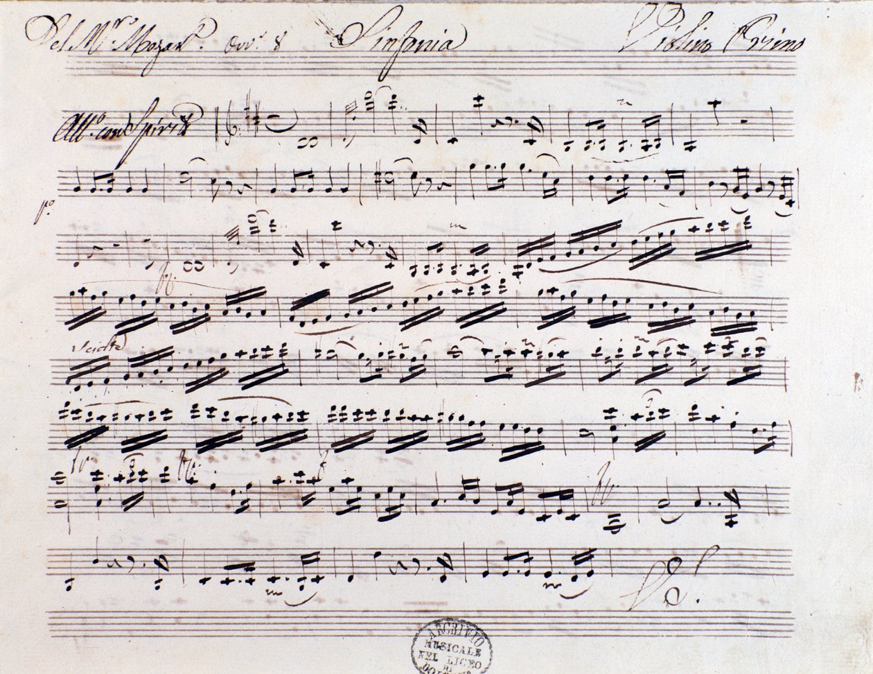 Seite der Partitur für die erste Violine in Sinfonie Nr. 7, von Mozart von Unknown artist