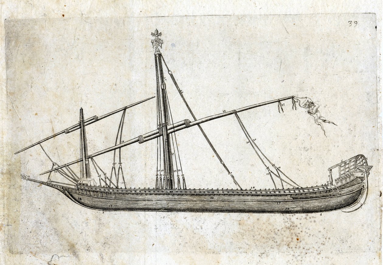 Seitenansicht einer Galeere. Gravur des 18. Jahrhunderts von Unknown artist