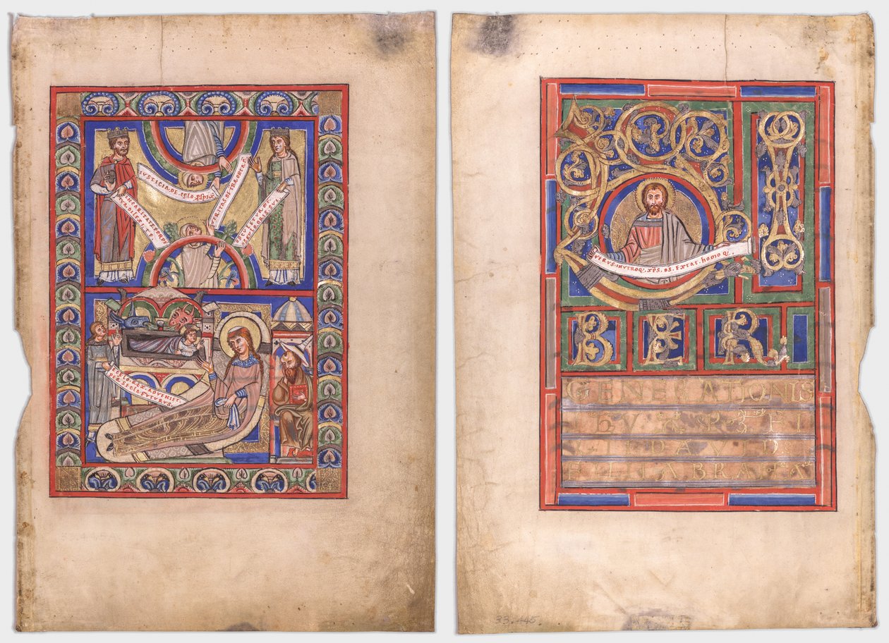 Einzelblatt aus einem Evangelienbuch: Die Geburt Christi (recto) und St. Matthäus (verso) von Unknown artist