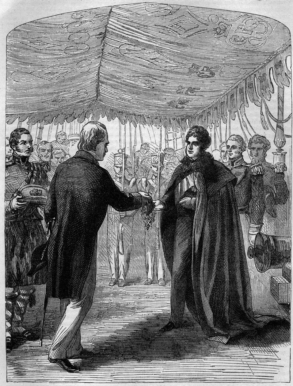 Sir Walter Scott überreicht das Kreuz von St. Andrew an König George IV. von Unknown artist