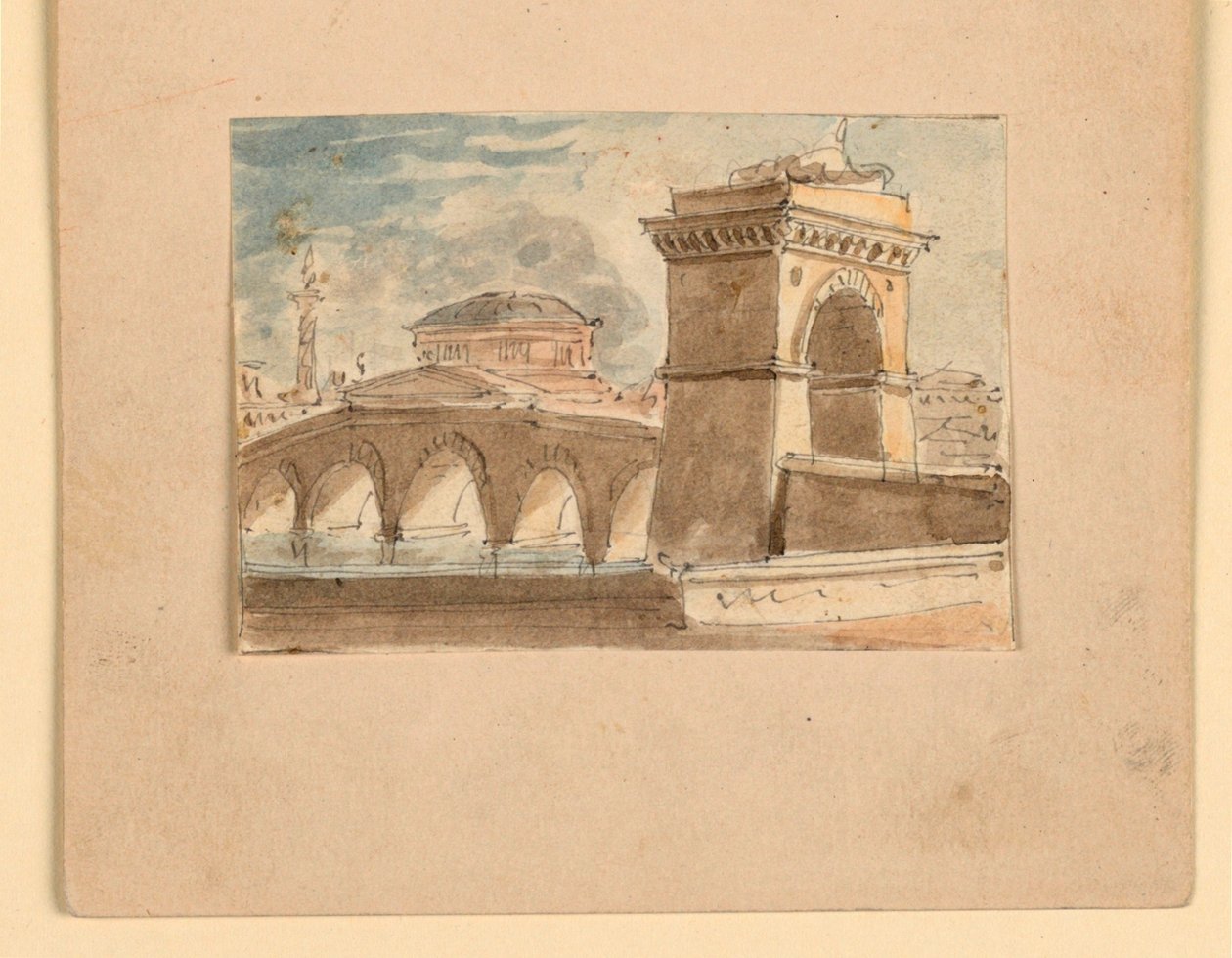 Bühnenbild, Brücke über Wasser von Unknown artist