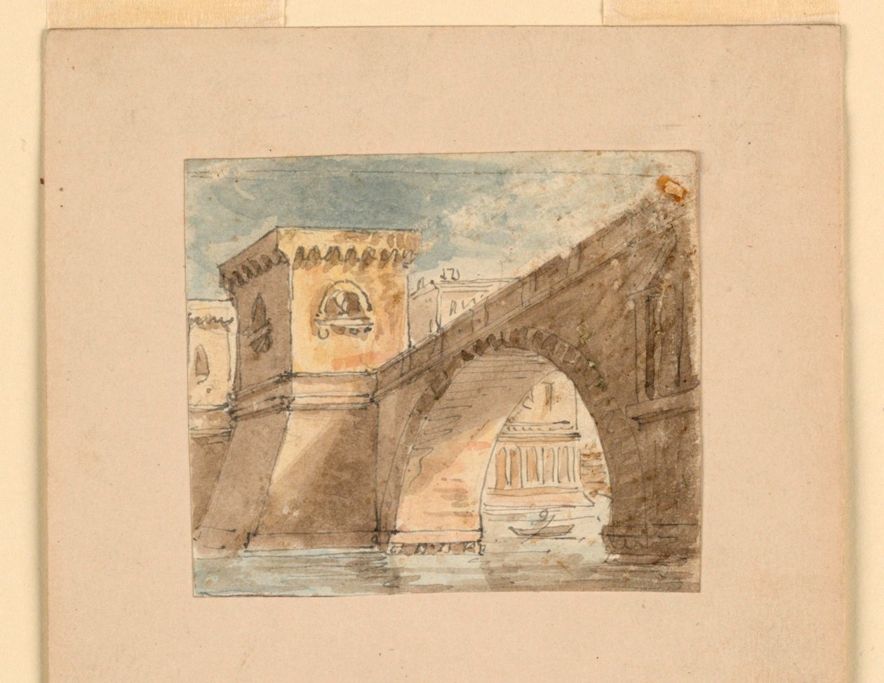 Bühnenbild, Brücke über Wasser von Unknown artist