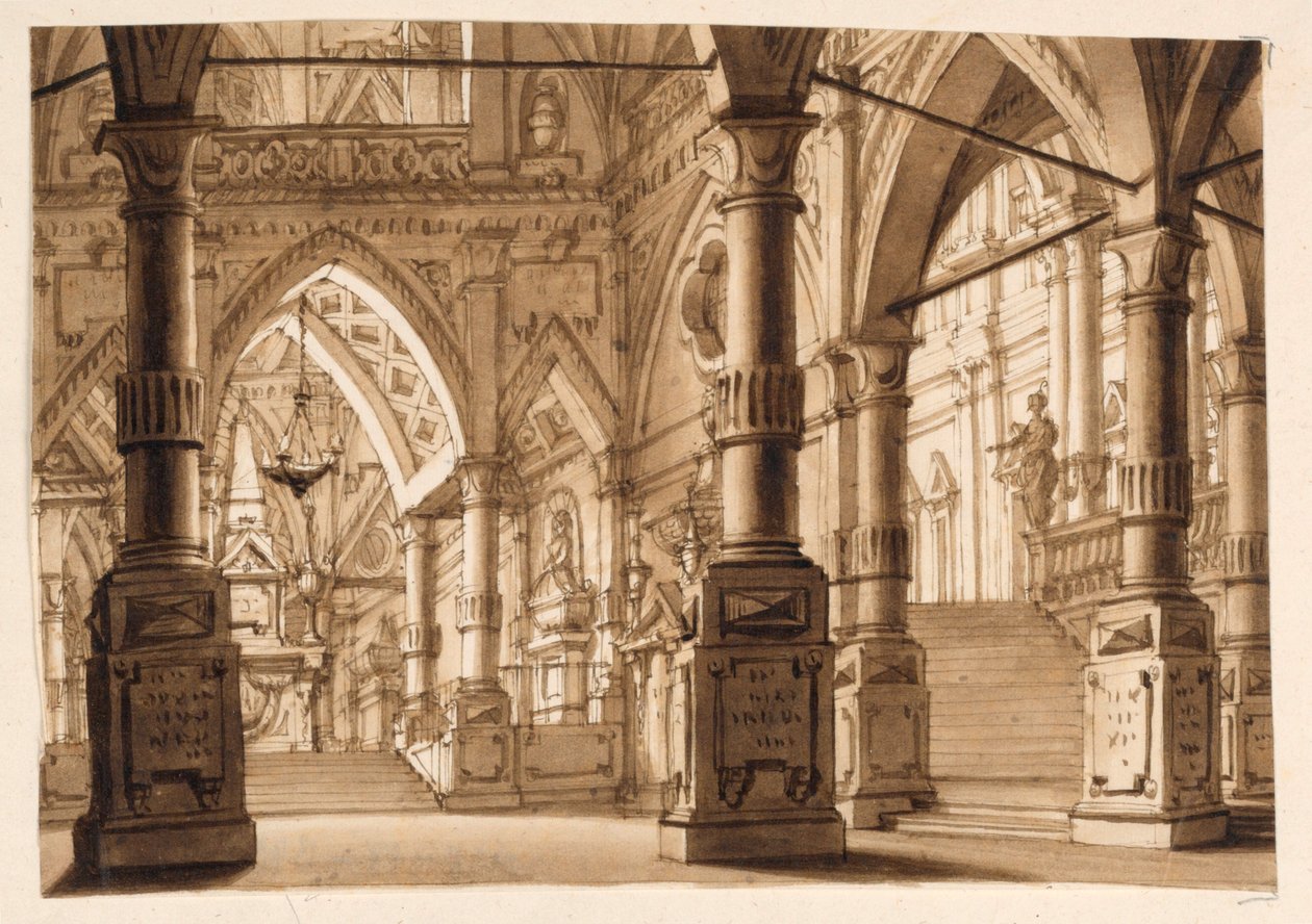 Bühnenbild, Inneres einer gotischen Kirche von Unknown artist