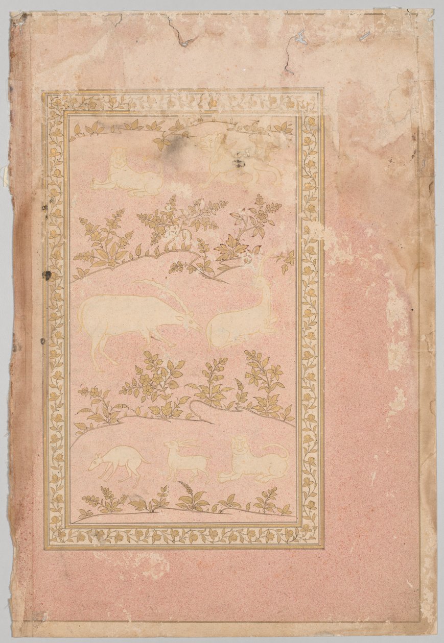 Schablonierte Szenen von Löwe und Gazelle (verso) von Unknown artist