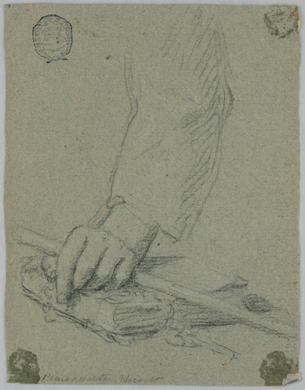 Studie: die linke Hand eines jungen Mannes, der einen Stock hält und auf einem Buch ruht von Unknown artist