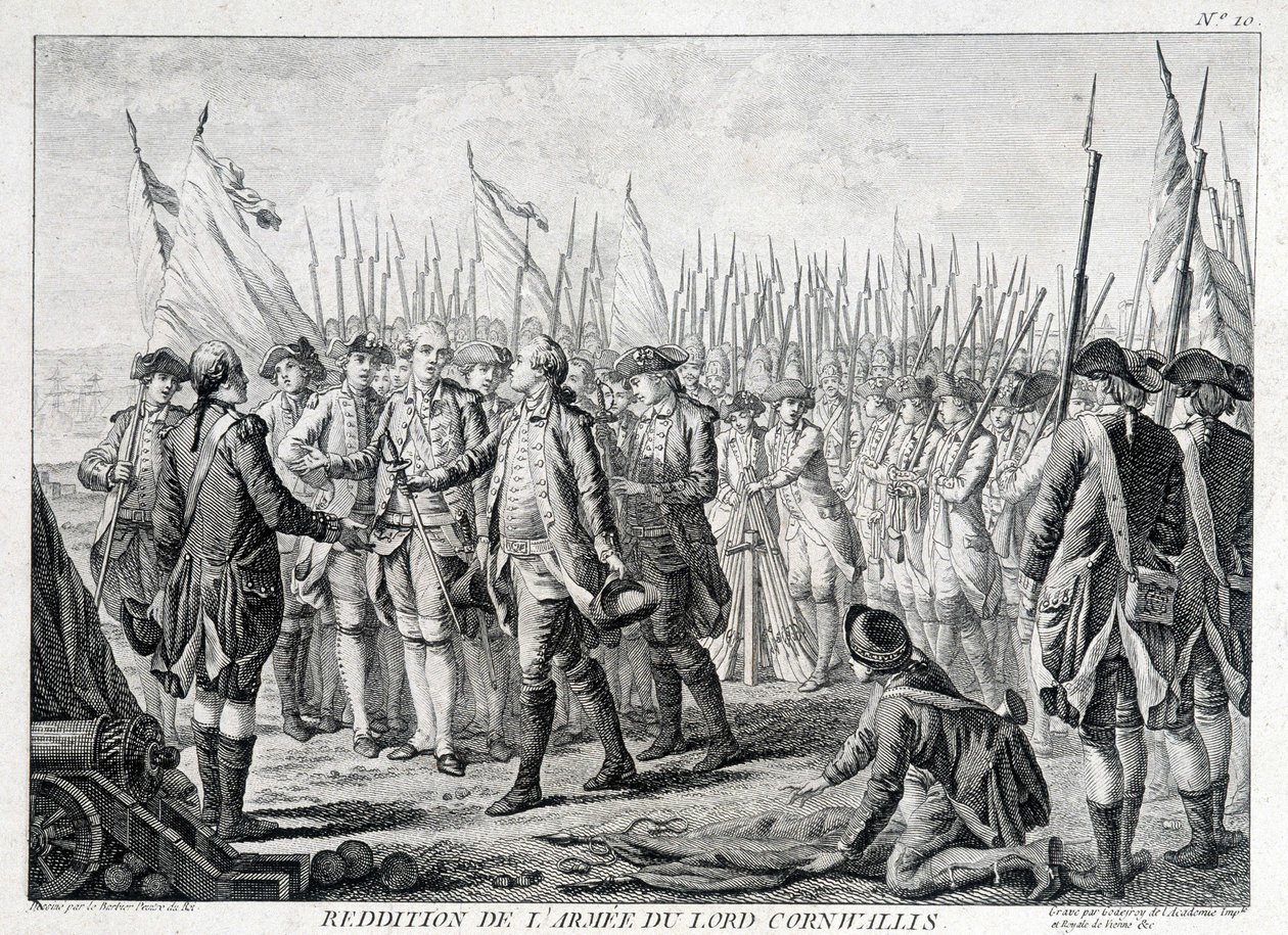 Kapitulation der britischen Armee von Lord Cornwallis (1738 - 1805) an Amerika am 19. Oktober 1781. von Unknown artist