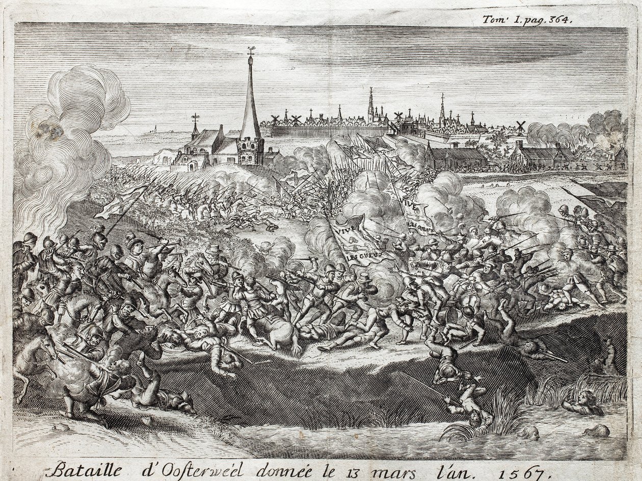 Die Schlacht von Oosterweel (Niederlande), die am 13. März 1567 stattfand, die erste Konfrontation des Achtzigjährigen Krieges (1567-1648). Gravur zur Illustration der 