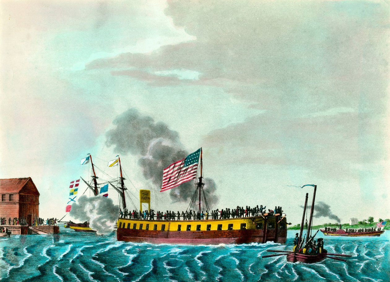 Die Dampffregatte Fulton „Manövrieren im Hafen von New York“ von Unknown artist