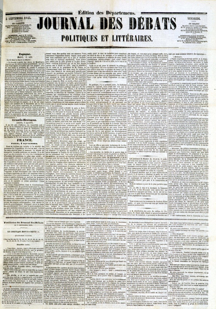 Das Journal der Debatten vom 05.09.1845 von Unknown artist