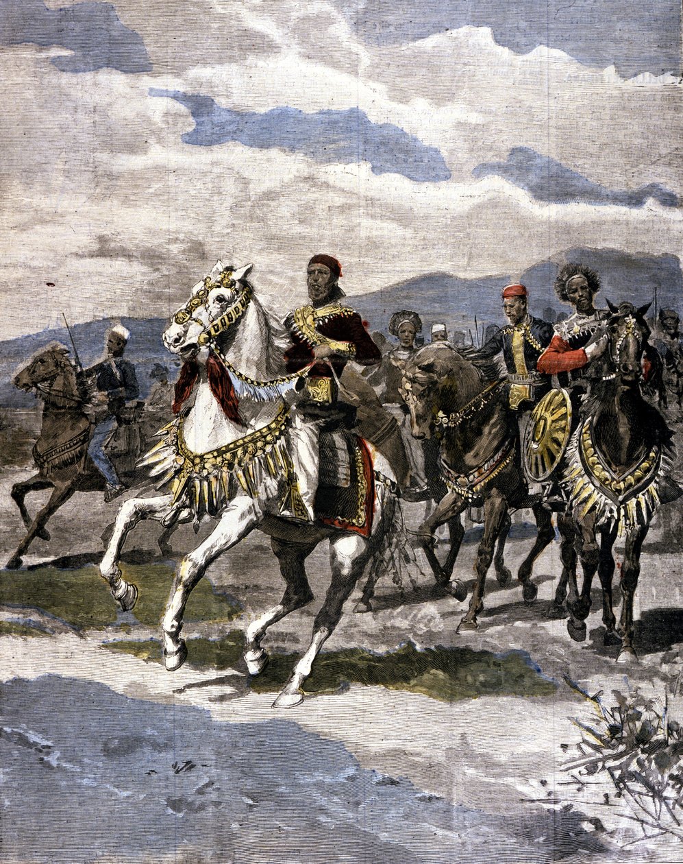 Der König von Äthiopien Menelik II (1844 - 1913). Illustration der italienischen Presse. von Unknown artist
