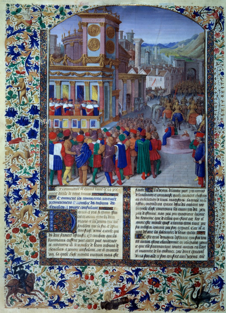 Die Römer bereiten die Belagerung von Veii im Jahr 396 v. Chr. vor. Miniatur aus "Histoire romaine" (Ab urbe condita) von Titus Livius, übersetzt von Pierre Bersuire 1450-1500 Paris, BN von Unknown artist