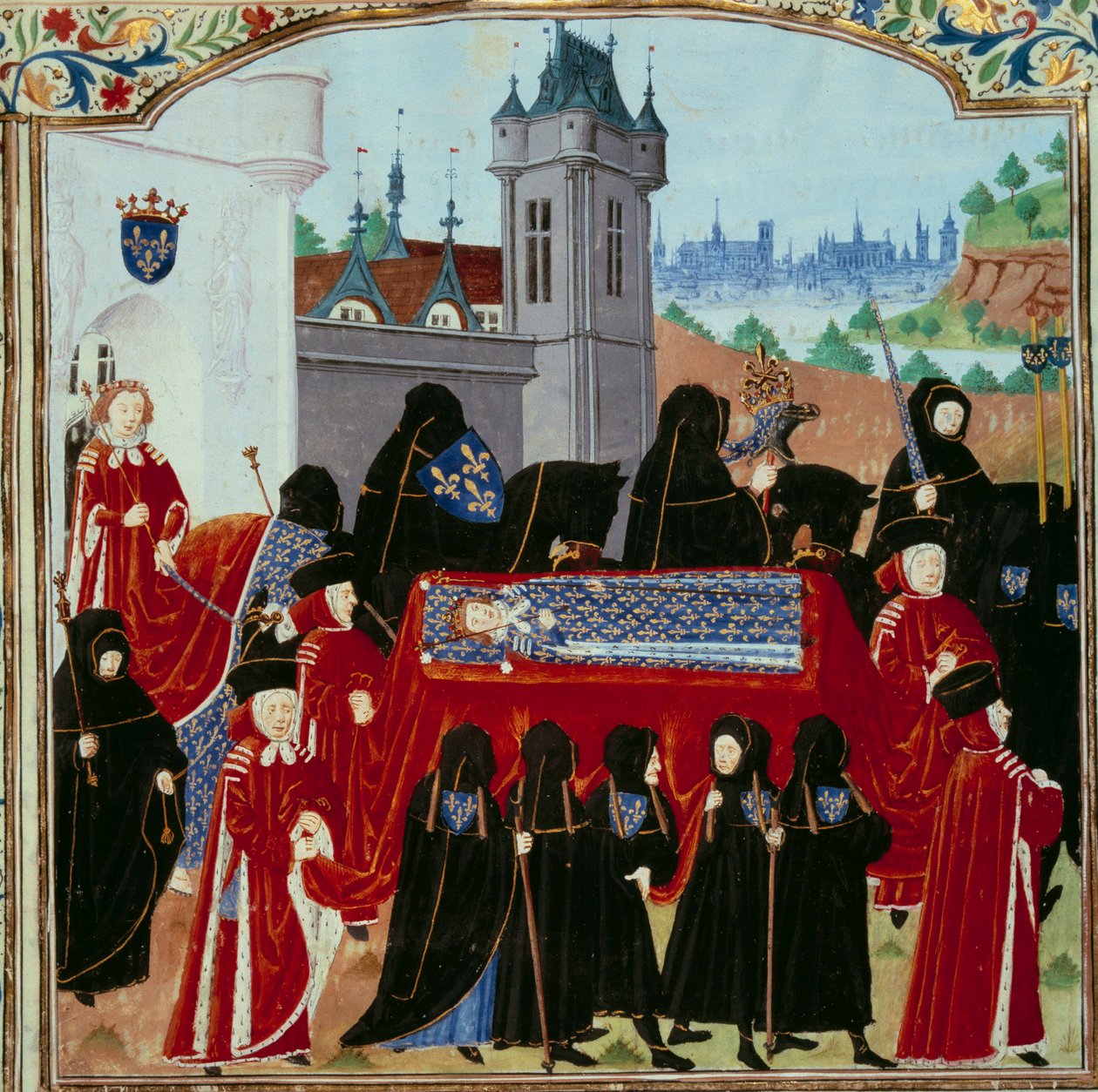 Der Leichnam des verstorbenen Königs Karl VI. wird weggetragen, hinter dem Prozession der neue König Karl VII. von Unknown artist