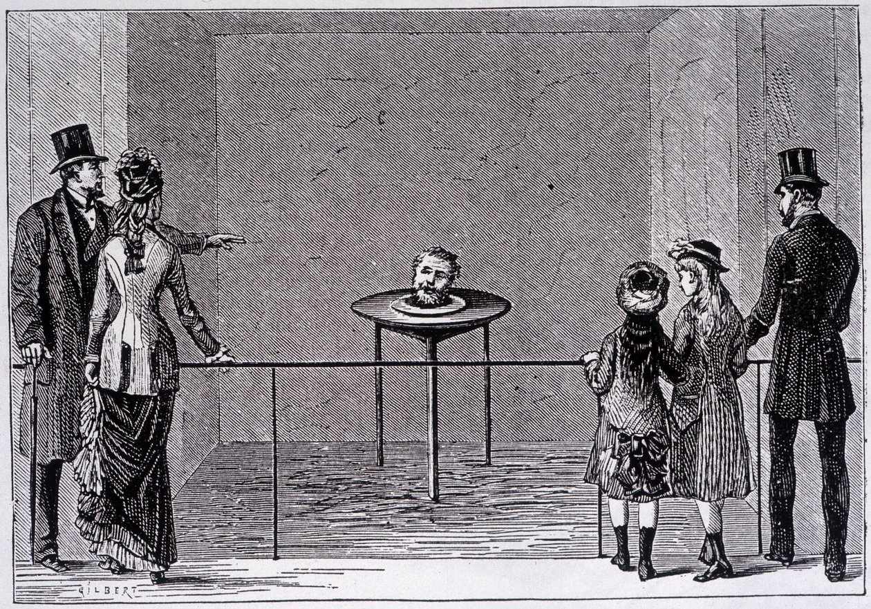 Die Erfahrung von Robert Houdins „sprechendem Enthaupteten“ - Gravur, späte 19. Jahrhundert von Unknown artist