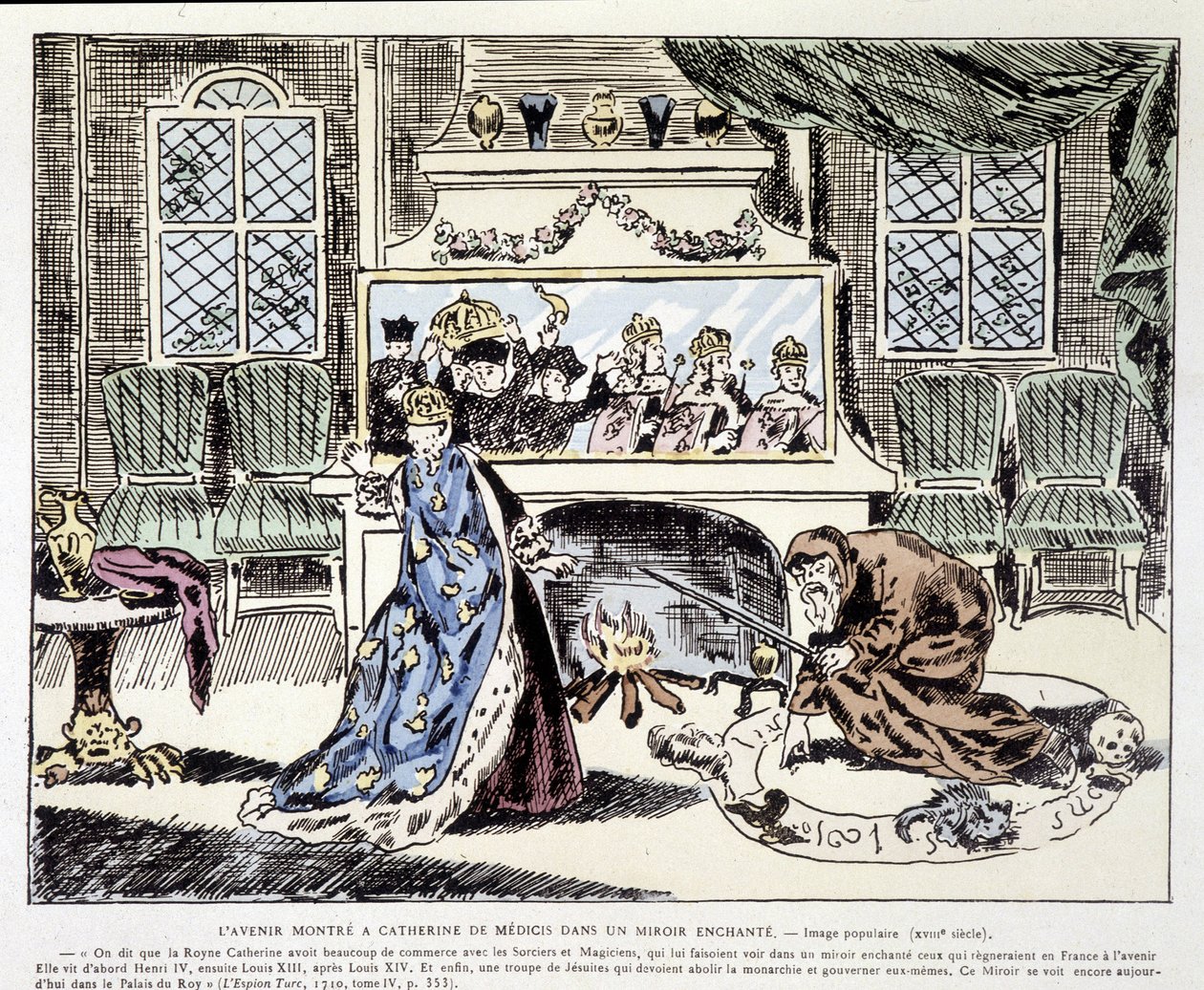 Die Zukunft gezeigt Katharina von Medici (Caterina de Medici) in einem verzauberten Spiegel - Volksbild des 18. Jahrhunderts von Unknown artist