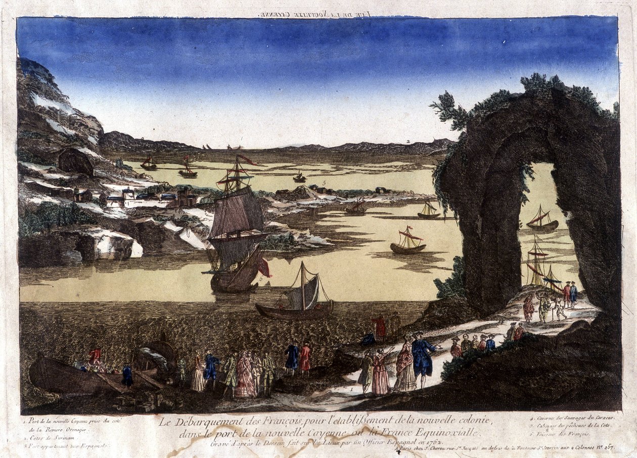 Die Landung der Franzosen zur Gründung der neuen Kolonie im Hafen von Nouvelle Cayenne (oder Frankreich Äquatorial) von Unknown artist