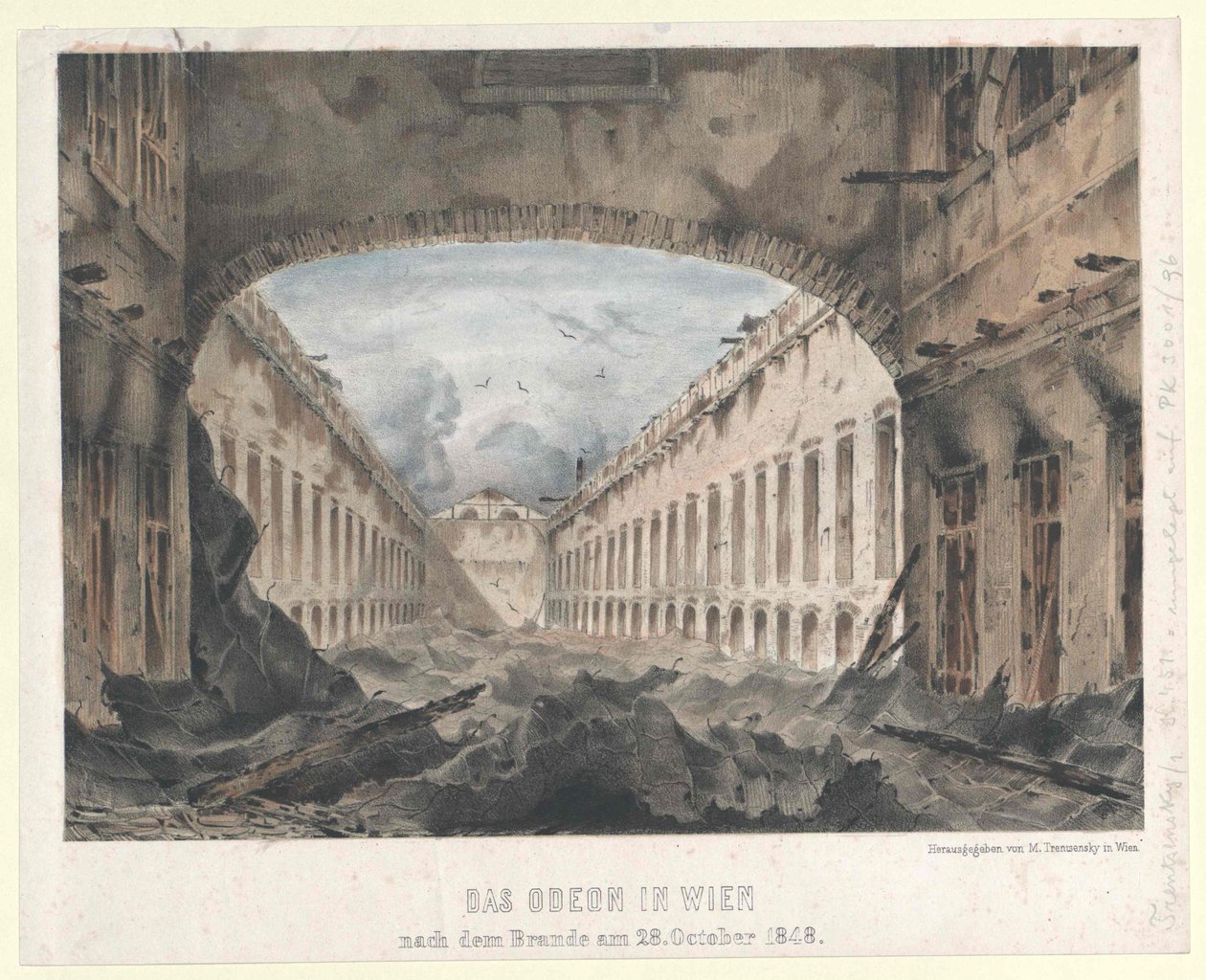 Das Odeon in Wien nach dem Brand am 28. Oktober 1848 von Unknown artist