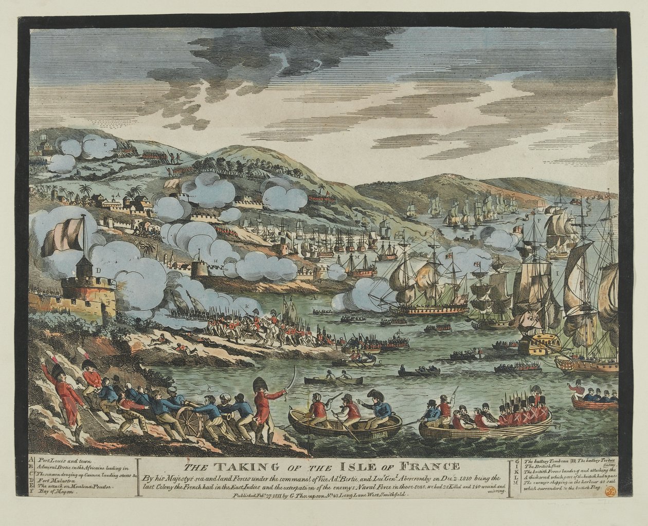 Die Einnahme der Insel Frankreich (Mauritius), 2. Dezember 1810 (Holzschnitt, koloriert) von Unknown artist
