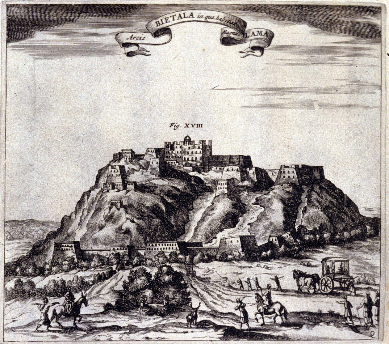 Tibet. Ansicht des Potala, Palast des Dalai Lama in Lhasa. „De China Monumenta“ von Athanasius Kircher (1601 - 1680), Jesuit, Orientalist und deutscher Gelehrter, Amsterdam 1667. von Unknown artist