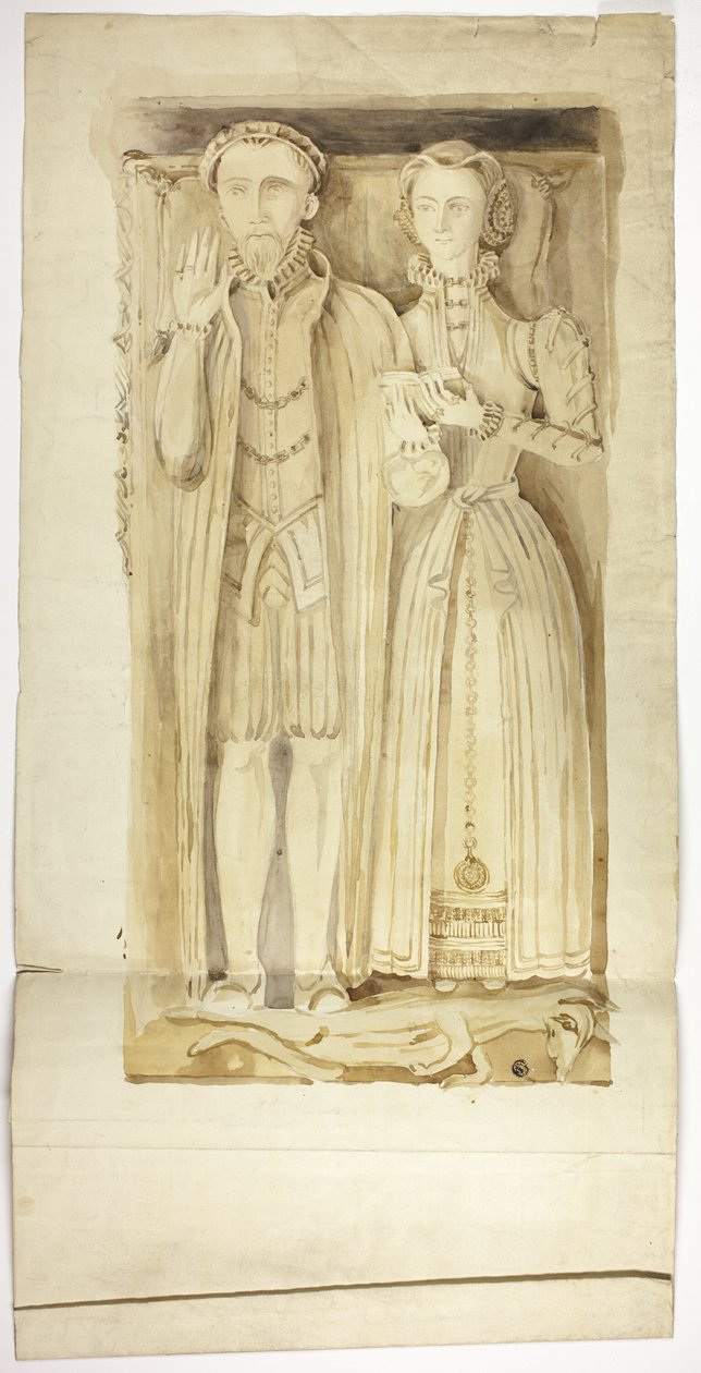 Tudor-Grabplatte mit Abbildungen von Mann und Frau von Unknown artist