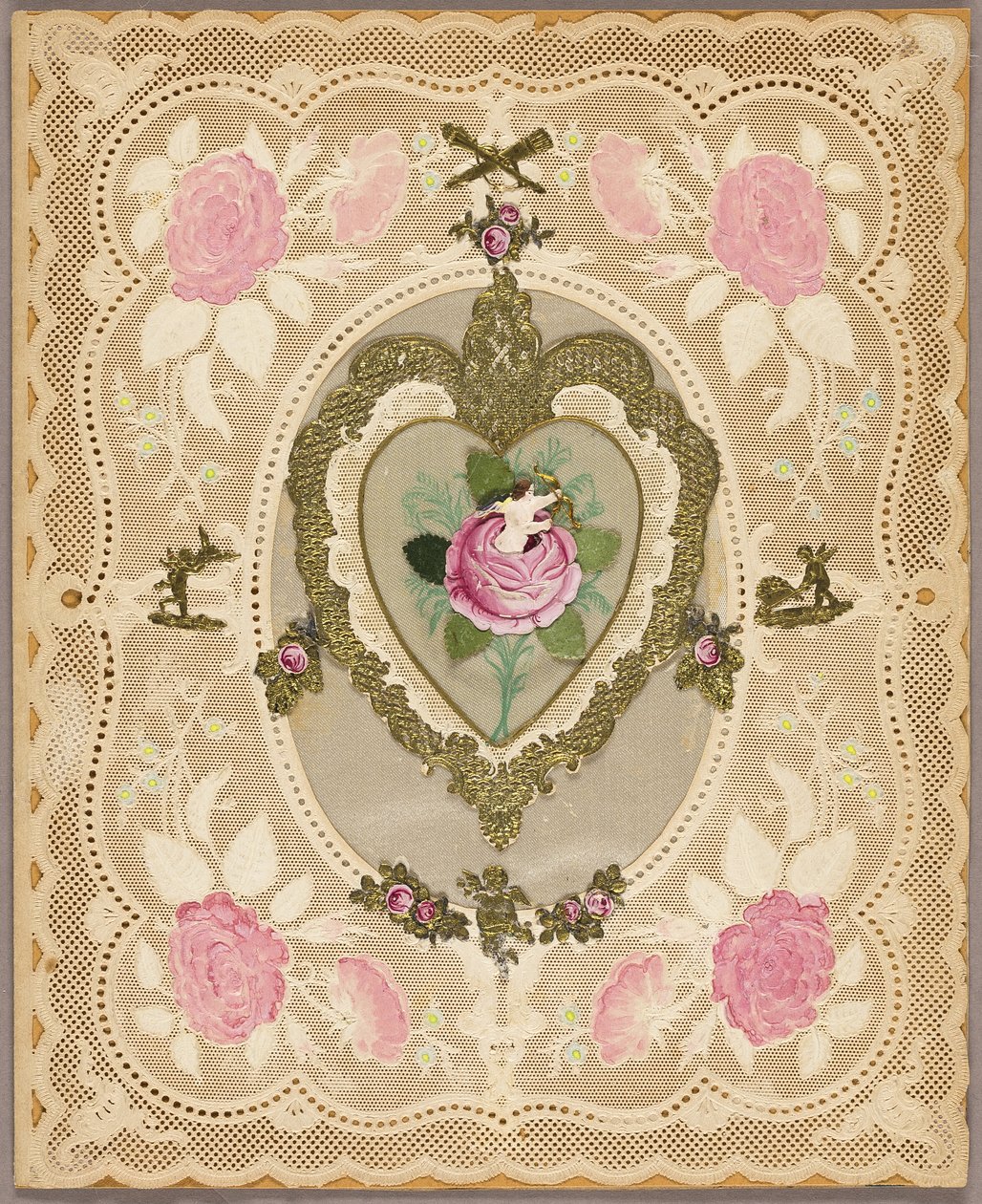 Unbetiteltes Valentinsmotiv (Rosa Blumen und Putti) von Unknown artist