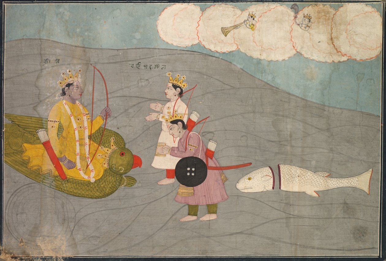 Vanasuras Söhne unterwerfen sich Krishna: Szene aus dem Aniruddha Usha Abschnitt von Krishna Lila von Unknown artist