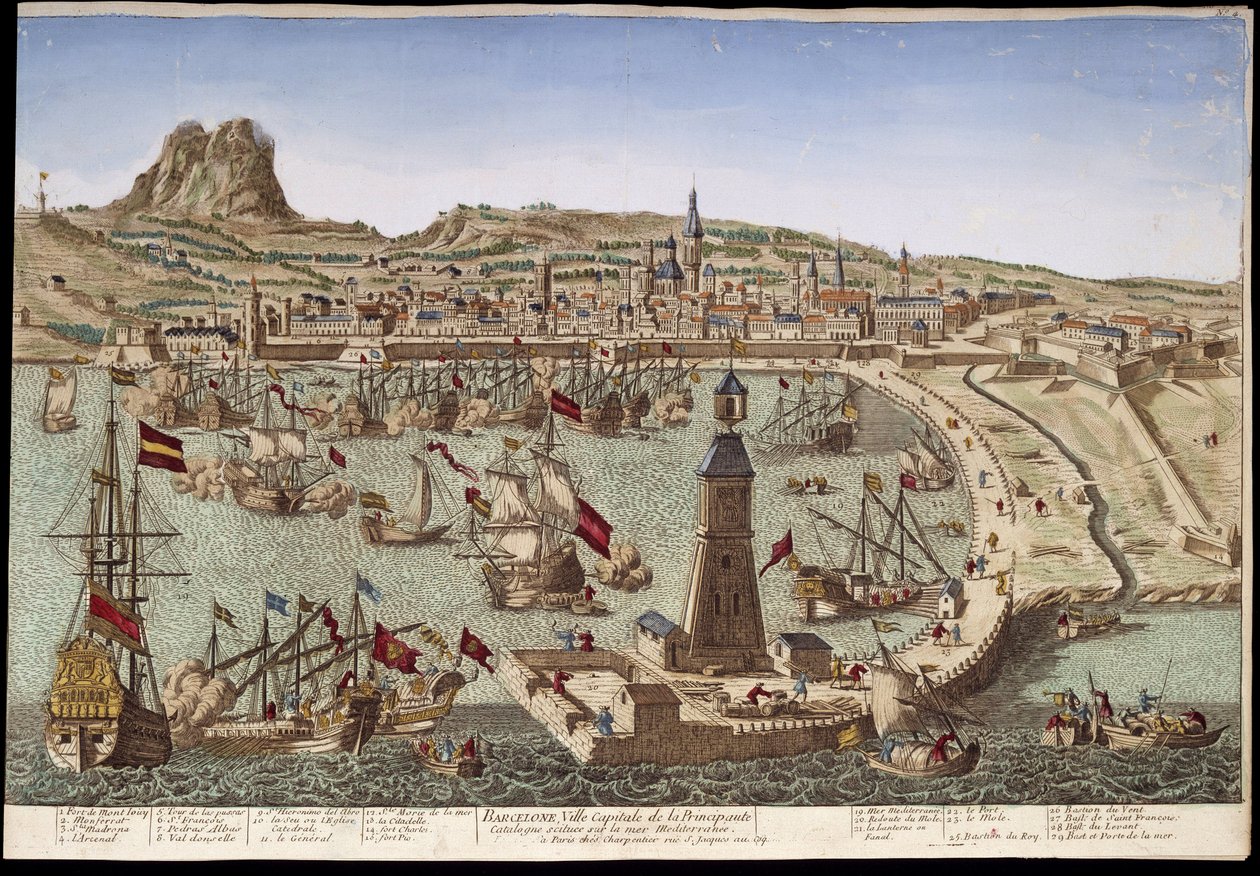 Ansicht von Barcelona und seinem Hafen - optische Ansicht von Unknown artist
