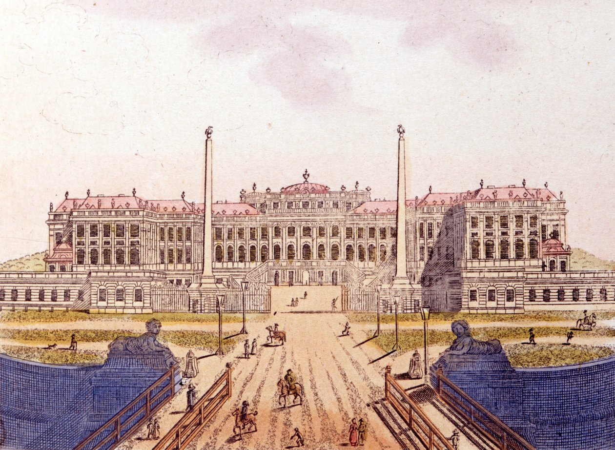 Ansicht von Schloss Schönbrunn, ehemalige Residenz der österreichischen Kaiserfamilie, Wien, Österreich, Gravur von 1820 von Unknown artist
