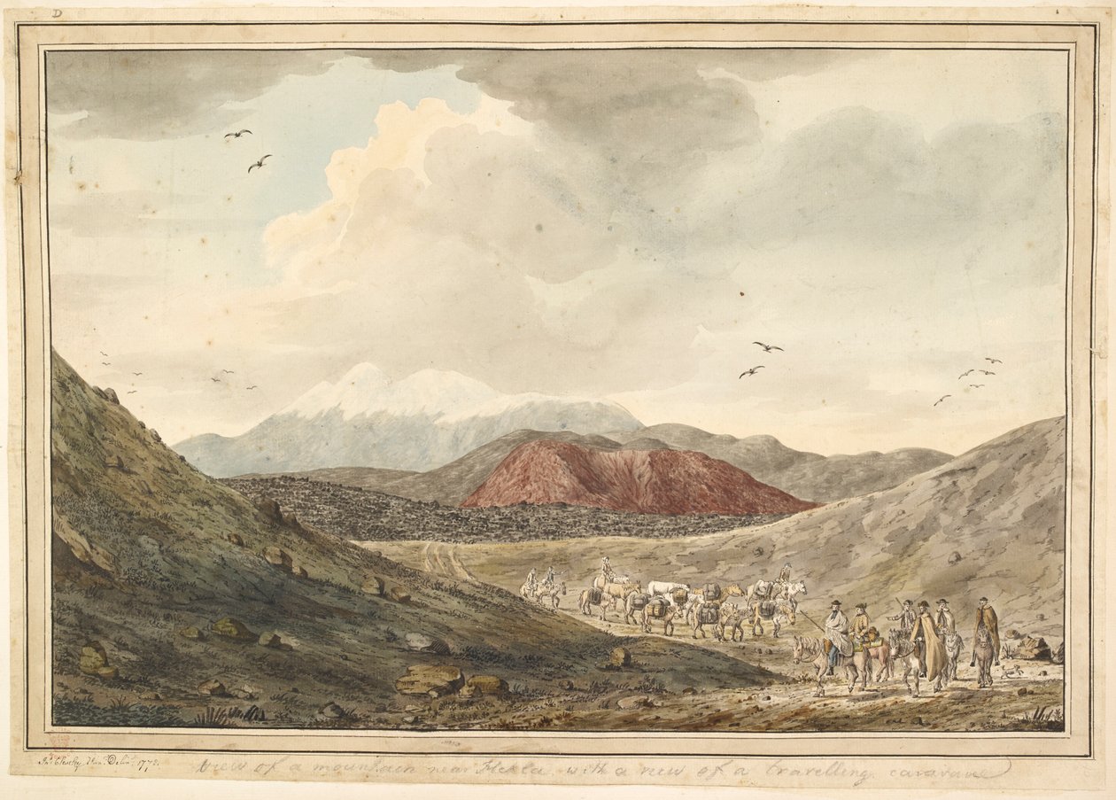 Blick auf einen Berg, in der Nähe von Hekla mit Blick auf eine reisende Karawane von Unknown artist