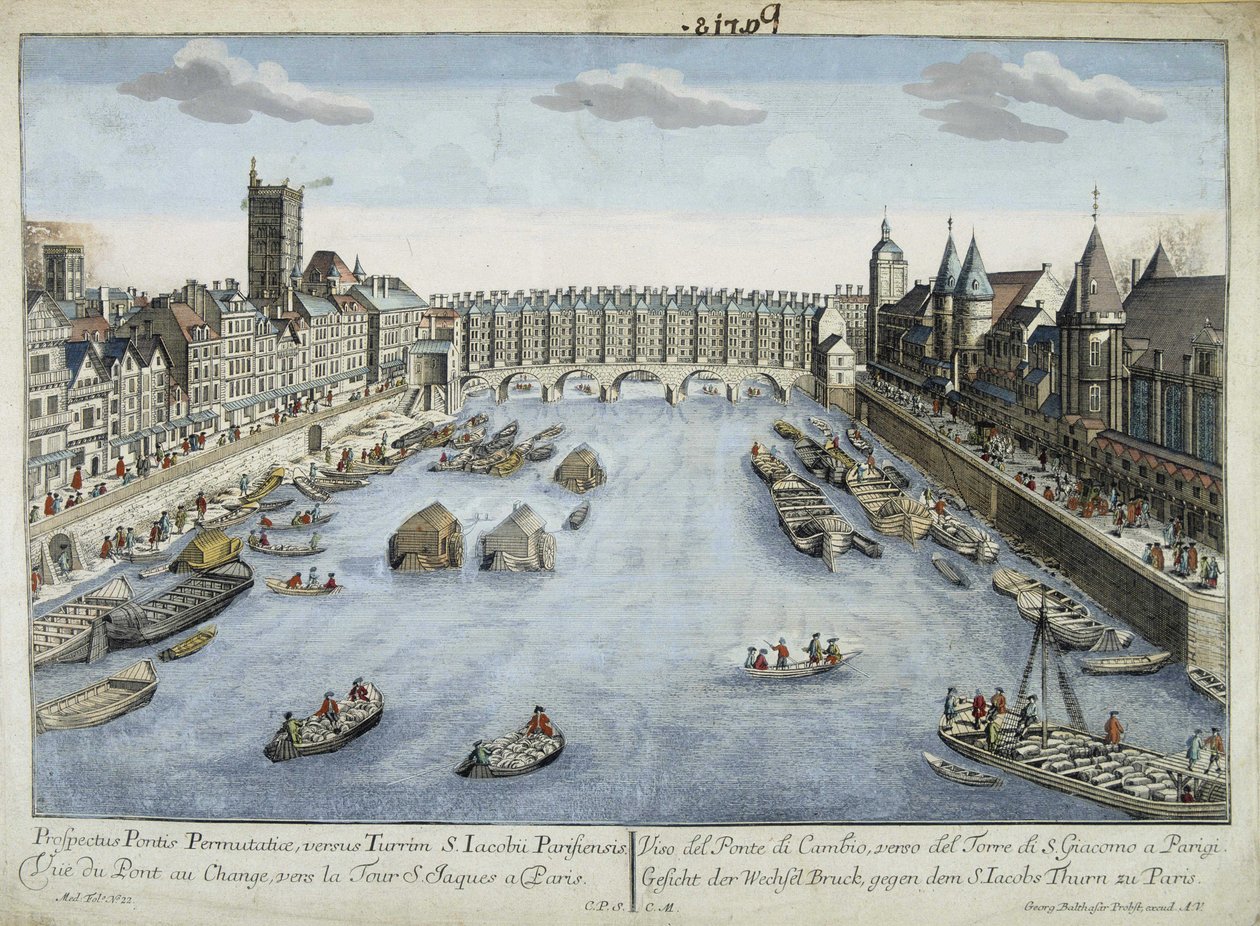 Ansicht der Pont au Change und des St. Jacques Turms in Paris von Unknown artist
