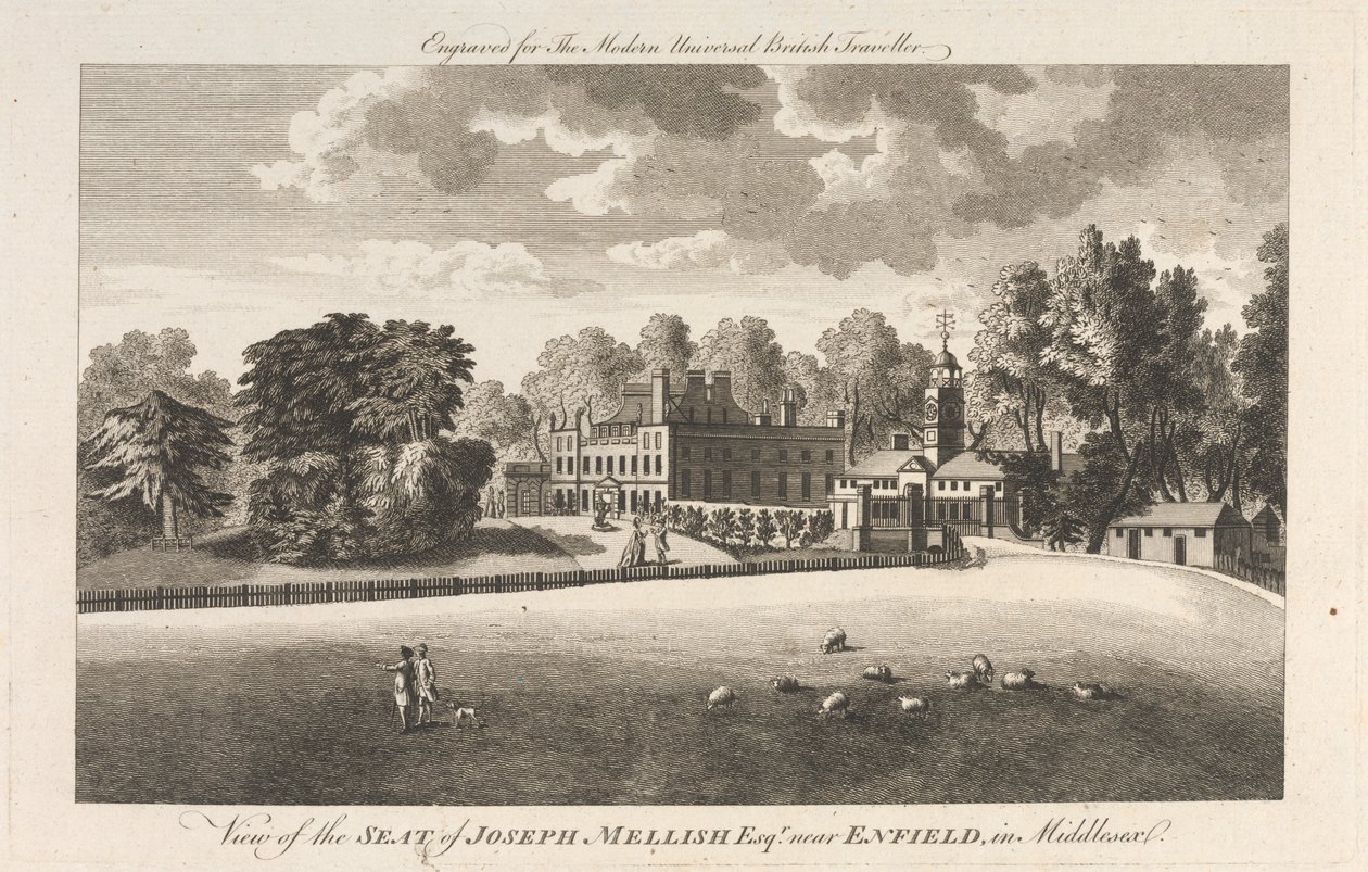 Ansicht des Sitzes von Joseph Mellish, Esquire bei Enfield in Middlesex, Außenbezirk - Nord von Unknown artist