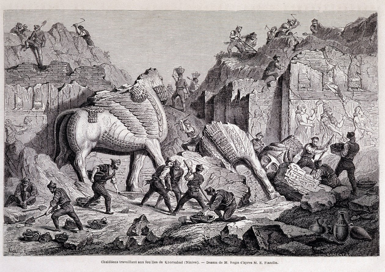 Ansicht der Ausgrabungen von Khorsabad (Khunsabad) (Ninive) - in „Rund um die Welt“ 2. Woche 1861 von Unknown artist