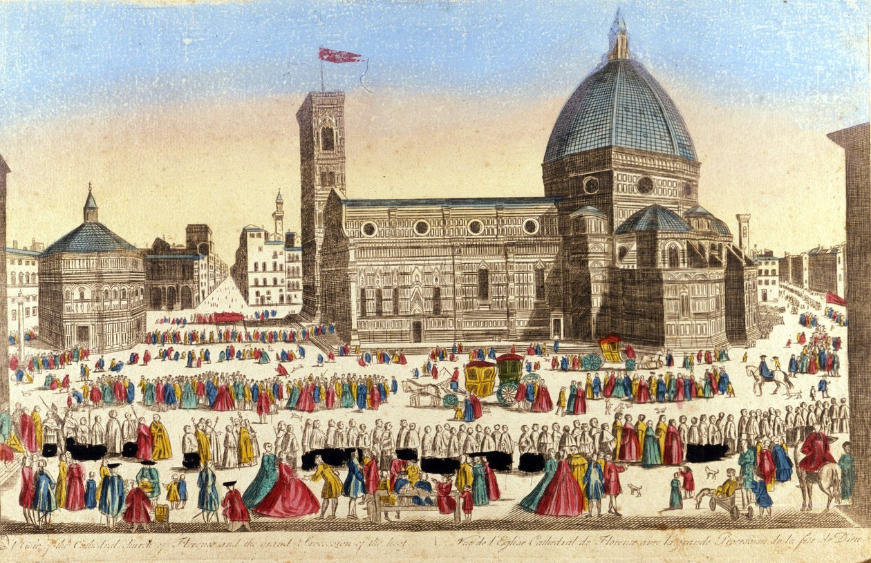 Ansicht der großen Kathedrale von Florenz (Duomo Santa Maria del Fiore) realisiert von Filippo Brunelleschi, am Tag der Prozession des Heiligen Gottes. Um 1790 von Unknown artist