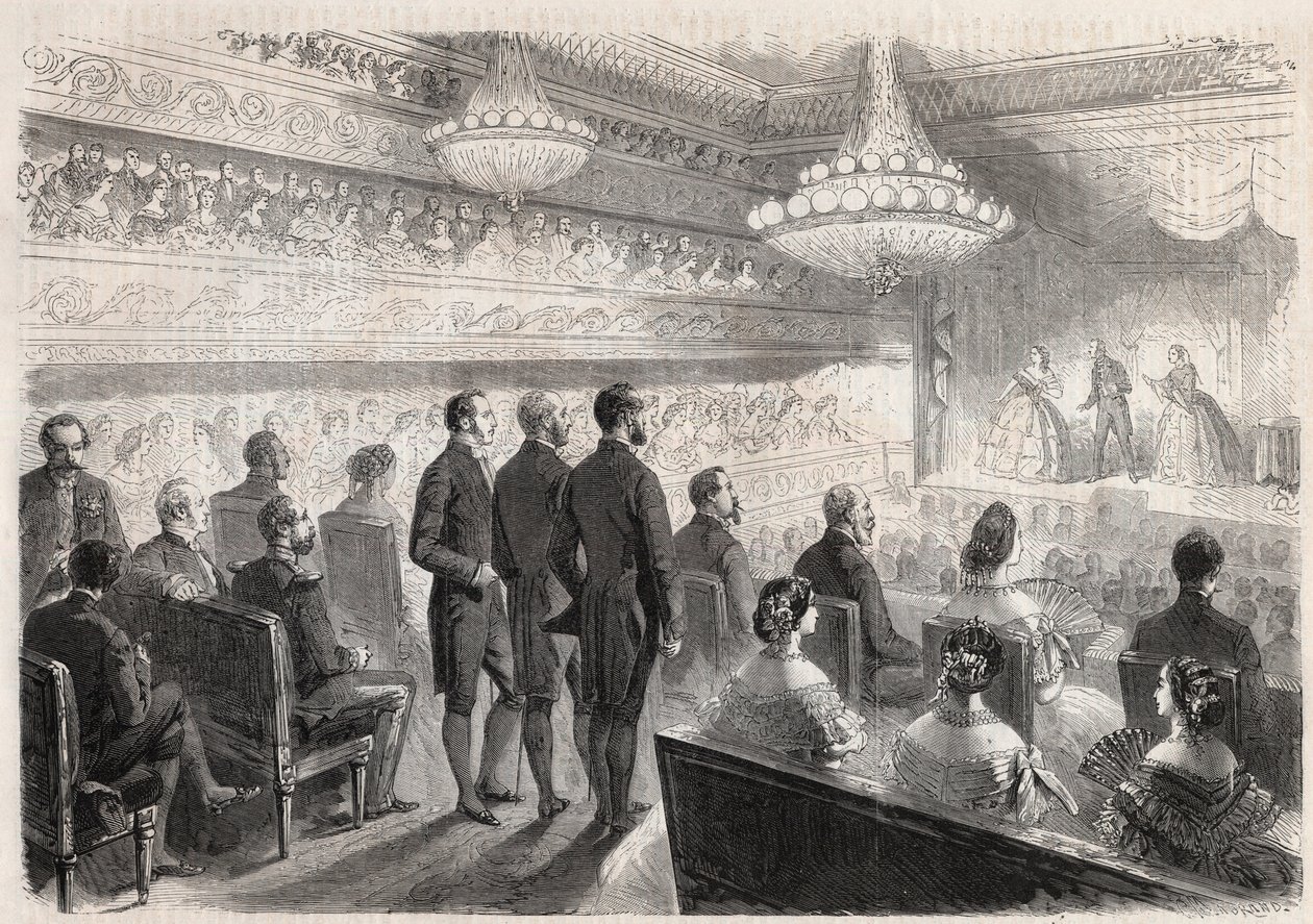 Besuch von Wilhelm I. von Preußen in Compiègne: Galavorstellung im Palasttheater in Anwesenheit von Napoleon III. - Gravur in „The Illustrous World“ von Unknown artist