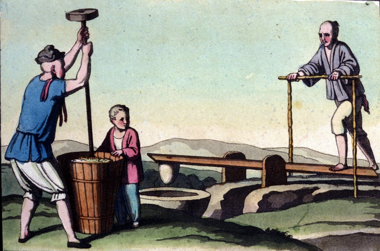 Methoden des Reisdiebstahls in China. Druck aus dem 19. Jahrhundert von Unknown artist