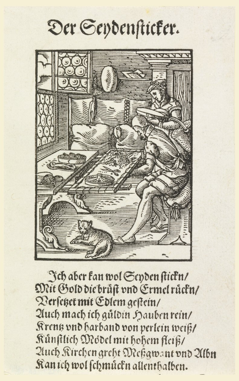Holzschnitt (Faksimile): Eine Stickerin bei der Arbeit von Unknown artist