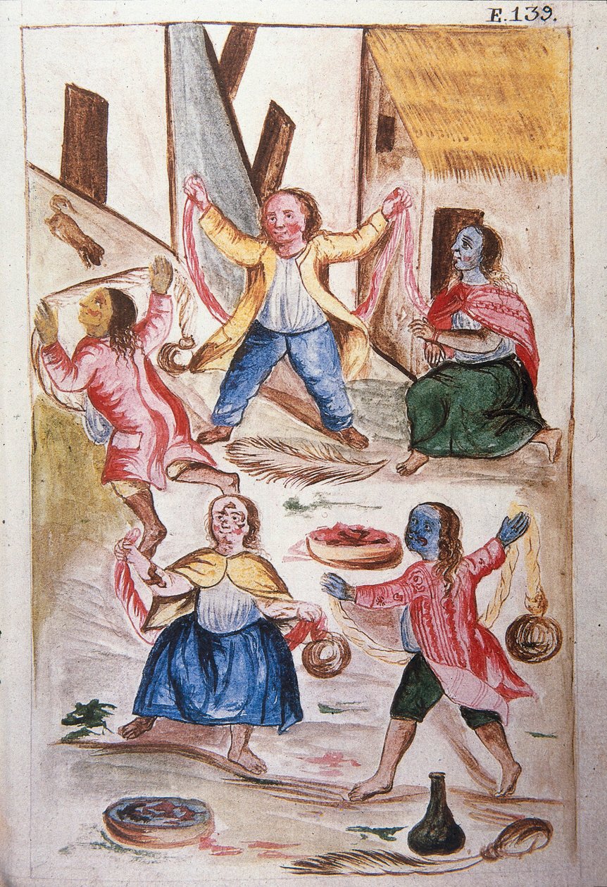 Junge Indianer tanzen während des Karnevals, aus dem Buch "Trujillo del Peru" oder "Códice Martínez Compañón", von Baltazar Martinez Compañón y Bujanda, Bischof von Trujillo (1782-1785) von Unknown artist
