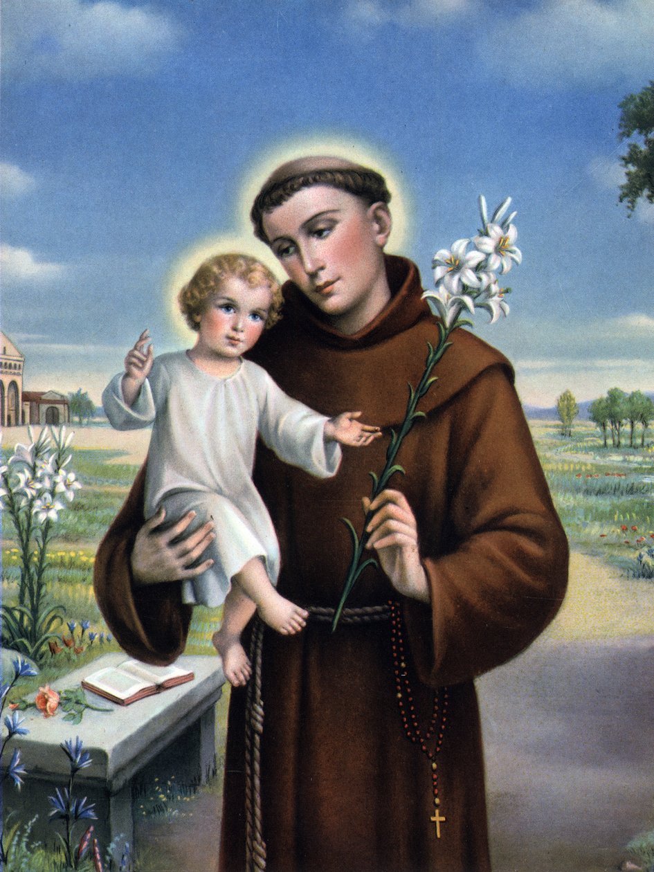 Andachtsbild: Darstellung des Heiligen Antonius von Padua (Antonio di padova) bekannt als der Wundertäter (1195-1231). von Unknown artist