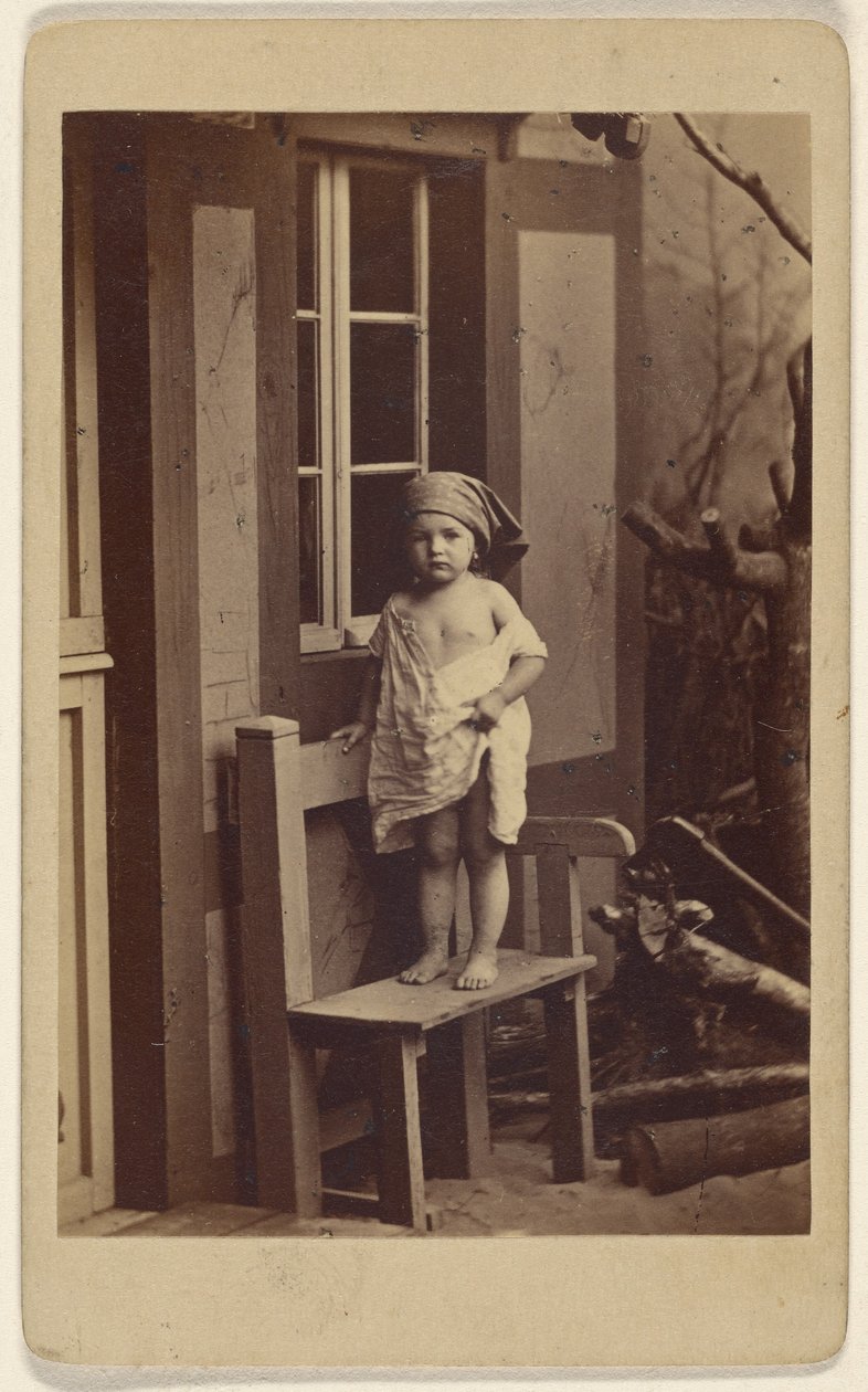 Genrebilder nach der Natur. Ländliche Unschuld. [Unidentifiziertes kleines Mädchen mit Kopftuch, auf einem Stuhl stehend] von Unknown artist/maker