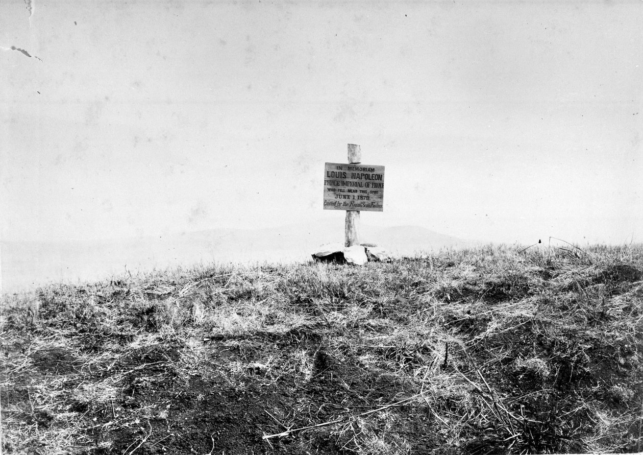 Tafel errichtet von den Royal Scots Fusiliers zur Markierung des Ortes, an dem der Prinz Imperial fiel, 1879 von Unknown photographer