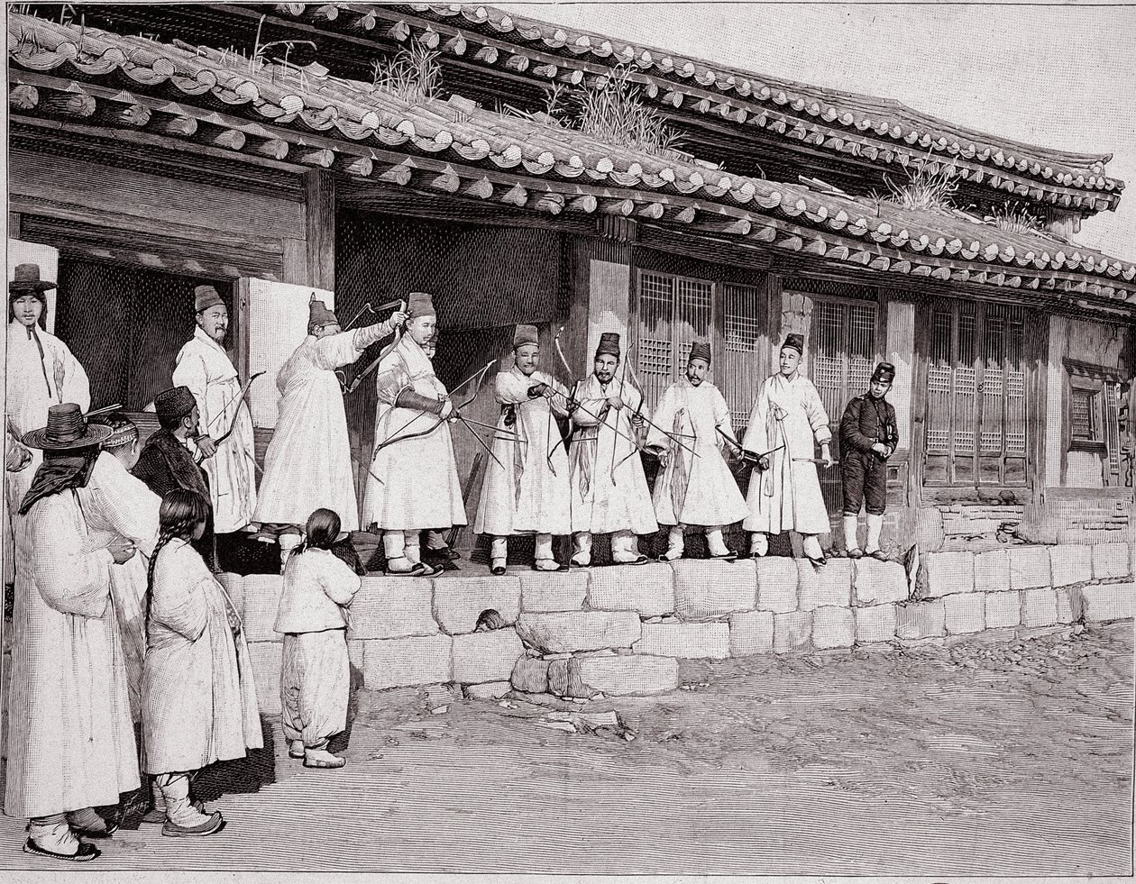 Bogenschützen im alten Palast von Seoul, Korea, Ende des 19. Jahrhunderts von Unknown photographer