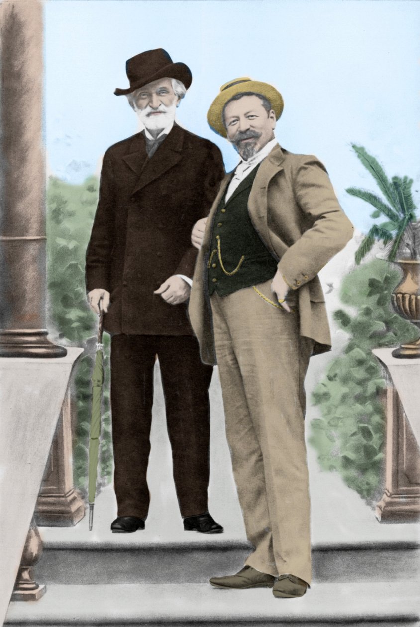 Giuseppe Verdi, italienischer Komponist, und Tenor Francesco Tamagno in Montecatini Ende des 19. Jahrhunderts von Unknown photographer