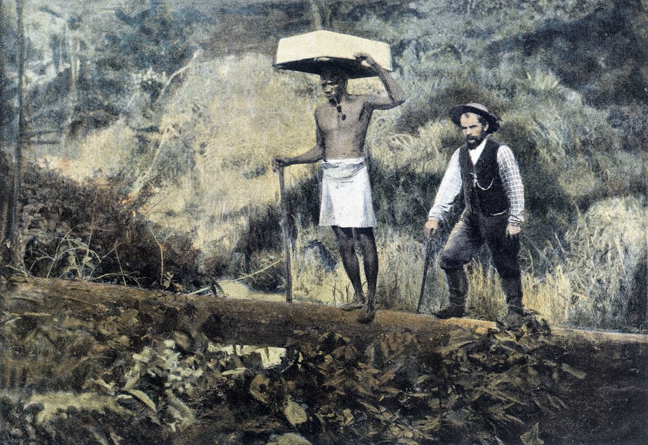 Kentzer: Goldsucher und sein Träger - Fotografie, Ende des 19. Jahrhunderts von Unknown photographer
