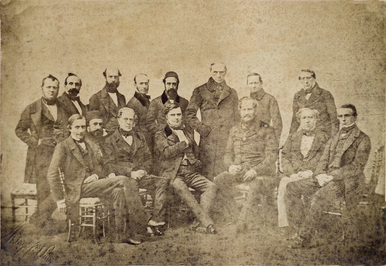 Der Kongress von Paris war eine Friedenskonferenz, die 1856 in Paris, Frankreich, zwischen Vertretern der Großmächte Europas stattfand, um nach dem fast dreijährigen Krimkrieg Frieden zu schließen - Krimkrieg (1853-1856): Legaten, die einzelne Mächte vertr von Unknown photographer